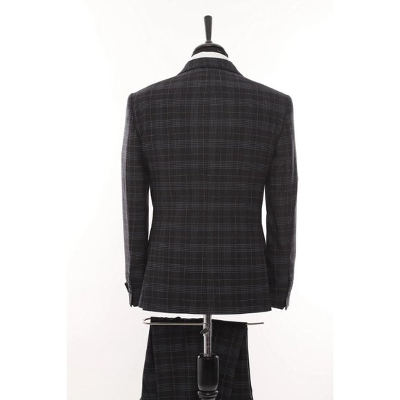 Derman Double Breasted Black Square Patterned Fabric 3 Piece Suit - Picture 6 of 6